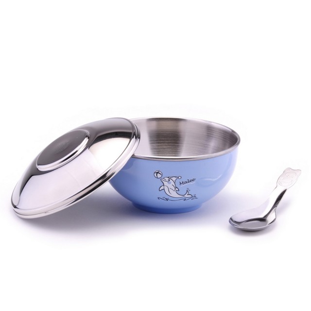 【ZEBRA 斑馬牌】不鏽鋼蓋兒童碗-附湯匙 11CM / 250CC(304不鏽鋼 隔熱碗 兒童碗)
