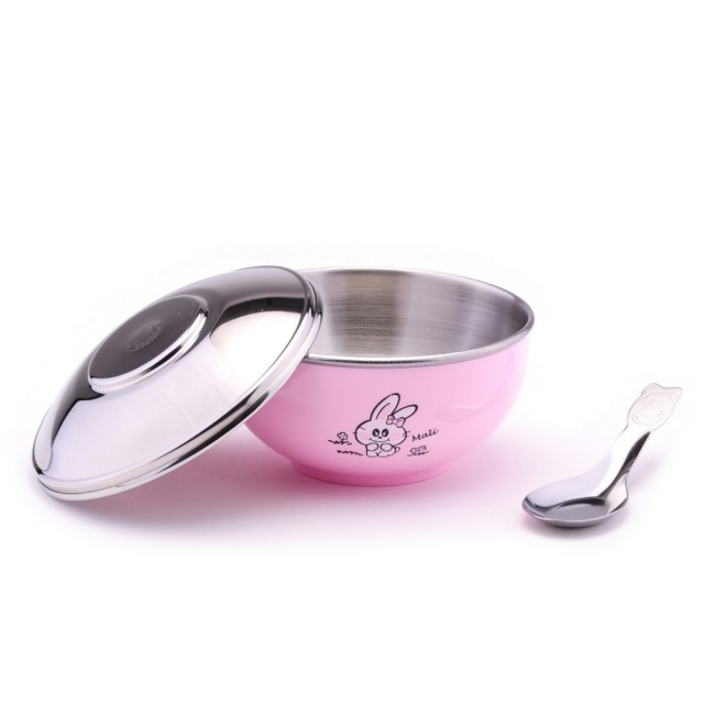 【ZEBRA 斑馬牌】不鏽鋼蓋兒童碗-附湯匙 11CM / 250CC(304不鏽鋼 隔熱碗 兒童碗)