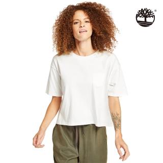 【Timberland】女款雪白色休閒寬鬆短袖上衣(B5504K48)
