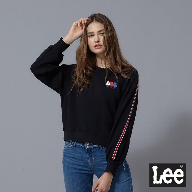 【Lee】小LOGO長袖圓領厚T 黑(女長袖圓領厚T)