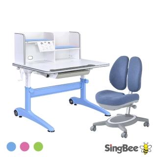 【SingBee 欣美】DIY-新酷炫L桌+105桌上書架+132雙背椅(兒童成長書桌/兒童書桌椅/台灣製/可調式升降桌)