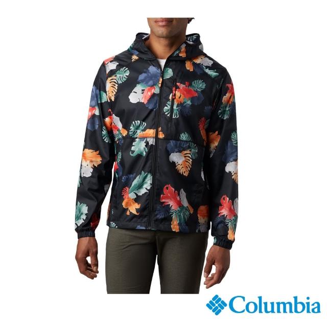 【Columbia 哥倫比亞】男款-防潑水風衣-黑印花(UKE39740FD / 戶外.連帽.防潑)