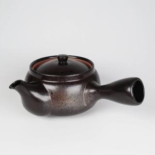 【福介商店】日本職人手作陶壺 黑備前帶網 橫手急須0.35L(泡茶壺 沖泡壺 橫柄壺具)