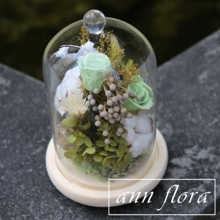 【ann flora】木底玻璃鐘罩永生花組合(送禮首選永生乾燥花禮)