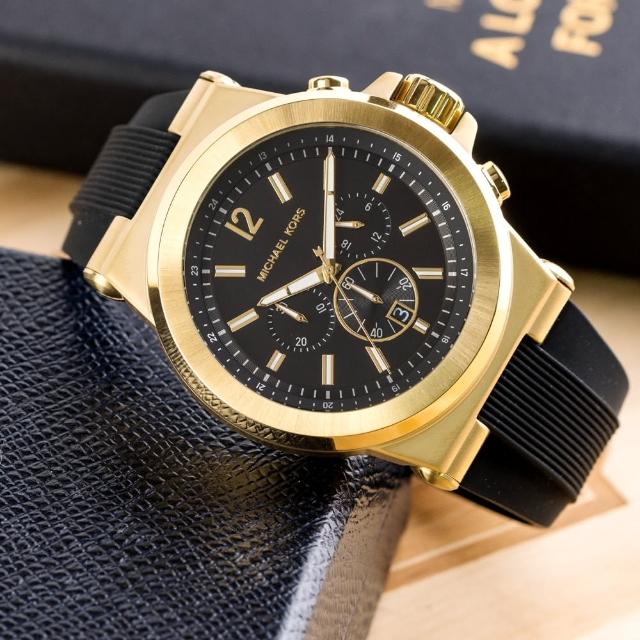 Michael Kors【Michael Kors】Dylan 雅痞紳士三眼計時橡膠腕錶/香檳金x黑(MK8325)