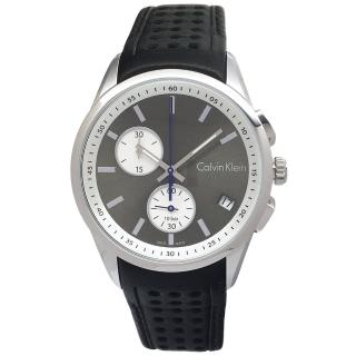 【Calvin Klein】設計款雙眼手錶-灰黑面X黑色/42mm(K5A371C3)
