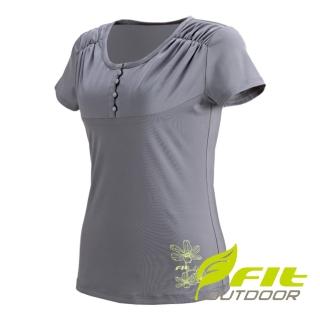 【Fit 維特】女-吸排抗UV 圓領衫-中灰 DS2123-74(圓領/抗UV/休閒上衣)