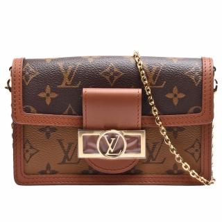 【Louis Vuitton 路易威登】M68746 DAUPHINE系列Reverse帆布牛皮飾邊鍊帶手拿/斜背包