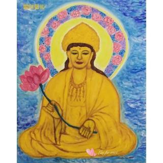 【豐財藝術】Namo Avalokiteshvara 紅蓮寶冠觀世音菩薩能量真跡油畫(佛像油畫藝術收藏首選)