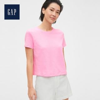 【GAP】女裝 棉質舒適圓領短袖T恤(539481-螢光粉)