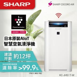 【SHARP 夏普】日本原裝◆12坪AIoT智慧遠端控制空氣清淨機(KC-JH51T-W)