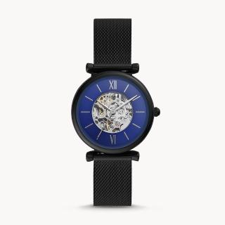 【FOSSIL】Carlie 機械錶盤米蘭黑系手錶35mm(ME3177)