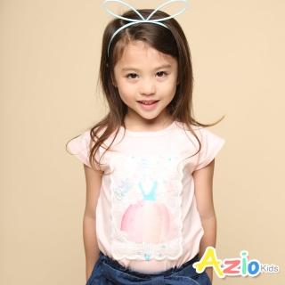 【Azio Kids 美國派】女童 上衣 芭蕾舞女孩網紗刺繡短袖上衣(粉)