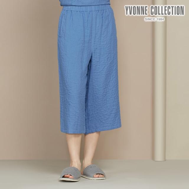 【Yvonne Collection】雙層紗八分寬褲(藍L)