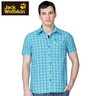 【Jack wolfskin 飛狼】男 抗UV短袖格紋襯衫(藍)