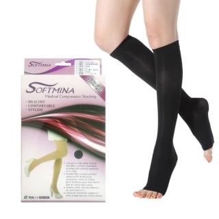【Softmina】專業彈性壓力露趾小腿襪-超薄型(彈性襪/壓力襪/運動襪/久站久坐/束腿襪)