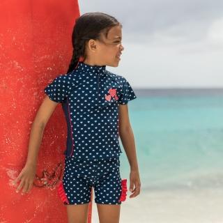 【Playshoes】抗UV防曬短袖兩件組兒童泳裝-愛心荷葉邊(認證UPF50 泳衣+泳褲)