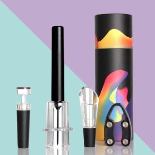 【吉米生活】家用 氣壓 紅酒 開瓶器 四件套組(氣壓開瓶器+酒塞＋倒酒器＋割紙器)