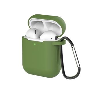 AirPods 無線藍牙耳機充電收納盒矽膠保護殼套-橄欖綠(有掛勾)