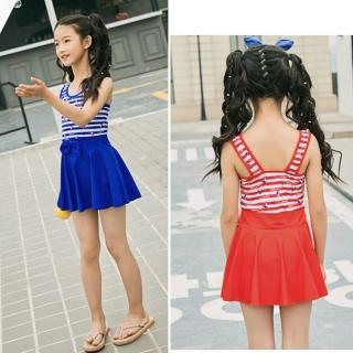 【橘魔法】連身洋裝一件式泳衣(大童 學生泳裝 學游泳 現貨 女童)