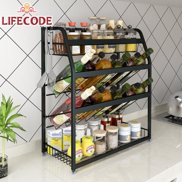 【LIFECODE】《收納王》304不鏽鋼炭黑-四層置物架/調料架-寬35cm