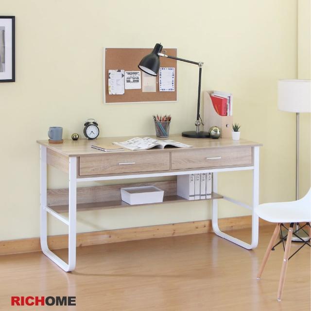 【RICHOME】杜克140CM雙抽工作桌/電腦桌/辦公桌/書桌/U型鐵腳加粗4CM(多功能用途)