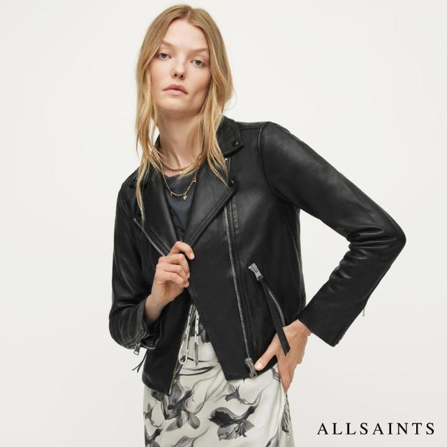 【ALLSAINTS】DALBY 經典簡約雙口袋不對稱皮革騎士皮衣外套-黑