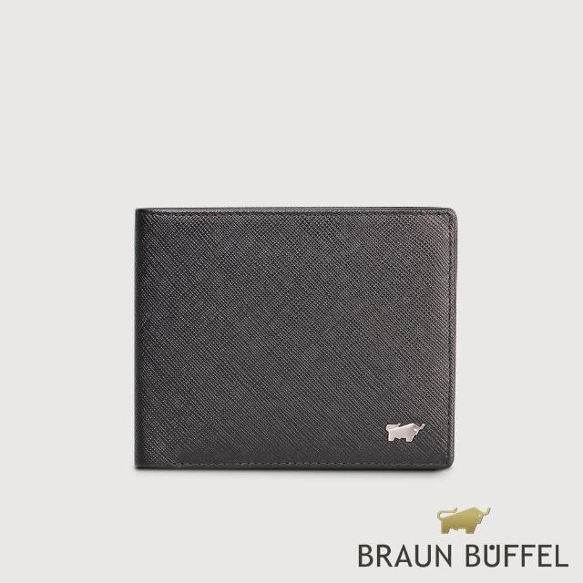 【BRAUN BUFFEL 德國小金牛】台灣總代理 尚恩A 8卡中間翻零錢袋皮夾-黑色(BF354-318-BK)