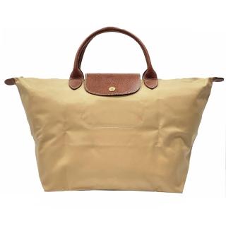 【LONGCHAMP】摺疊短把尼龍水餃包(咖啡色-M號)