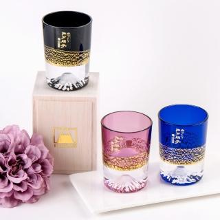 【田島硝子】日本製 金箔冷酒杯 富士山杯 三色組 黑色x琉璃色x櫻花粉色(TG20-016-1GK-1GB-1GP)