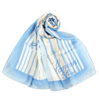 【LANVIN 浪凡】草寫LOGO漸層直紋絲巾(藍色)