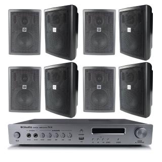 【BC Audio】V/PA兩用 高低壓兩用數位播放擴大機+多用途喇叭x8支(TPA-100+CSB-50CV 黑)