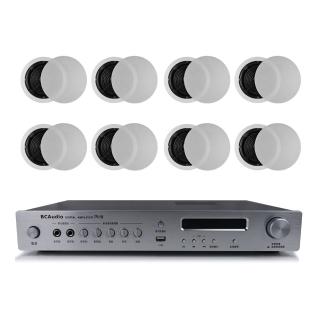【BC Audio】V/PA兩用 高低壓兩用數位播放擴大機+嵌頂喇叭x8支(TPA-100+工程專用 DANAVOX)