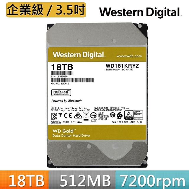 【WD 威騰】金標 18TB 3.5吋企業級硬碟(WD181KRYZ)