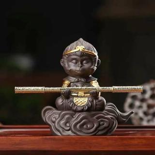 【桃花源創意工坊】紫砂陶瓷茶寵齊天大聖悟空猴子茶玩擺件功夫車載陶瓷擺件_B(陶瓷)