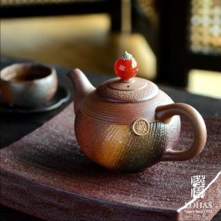 【LohasPottery 陸寶】岩藏春秋茶組 環保柴燒(一壺一海四杯四銅托  典藏木盒)