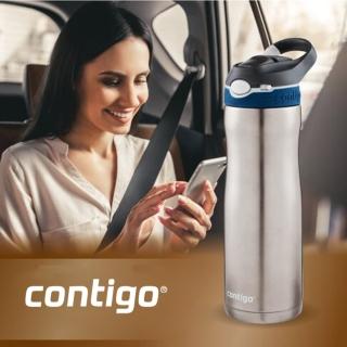 【CONTIGO】不銹鋼彈蓋保溫吸管瓶590cc-藍蓋(自動密封防漏)