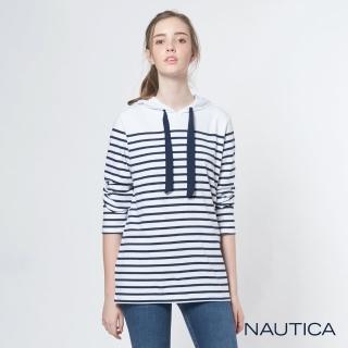 【NAUTICA】女裝連帽條紋長袖TEE(白色)