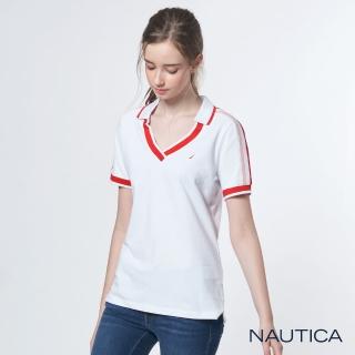 【NAUTICA】女裝V領造型短袖POLO衫(白色)
