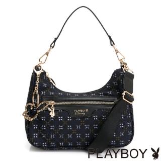 【PLAYBOY】小肩背包附長短背帶 雲朵風車兔系列(深藍色)