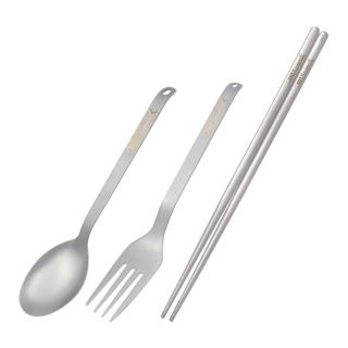 【BEST Ti】純鈦餐具三件組 防滑落湯叉(純鈦方筷20cm/ 純鈦湯匙/ 純鈦叉子)