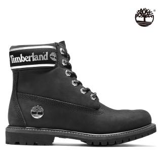 【Timberland】女款黑色磨砂革燙印LOGO防水中筒六吋靴(A41CX001)