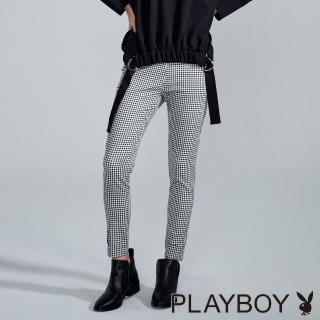 【PLAYBOY】兔子織標格子長褲(黑色)