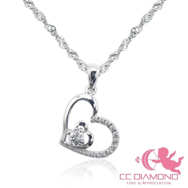 【CC Diamond】18K D VVS1 心心相印鑽石項鏈(送18K水波鏈)
