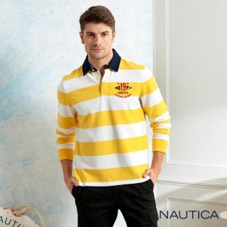 【NAUTICA】經典撞色條紋長袖POLO衫(黃色)