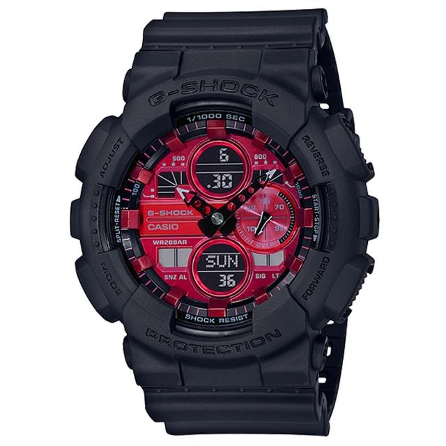 【CASIO 卡西歐】G-SHOCK 魔力紅防磁三眼三圈大錶徑雙顯錶-黑X紅(GA-140AR-1A)