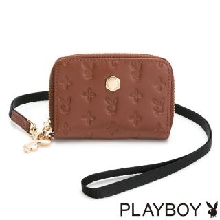 【PLAYBOY】零錢包附頸掛繩 Colorful Bunny系列(棕色)