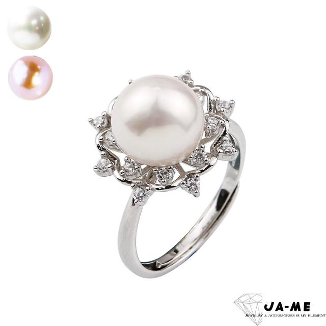 【JA-ME】925銀完美皮光天然珍珠9-10mm太陽花戒指(2色任選)