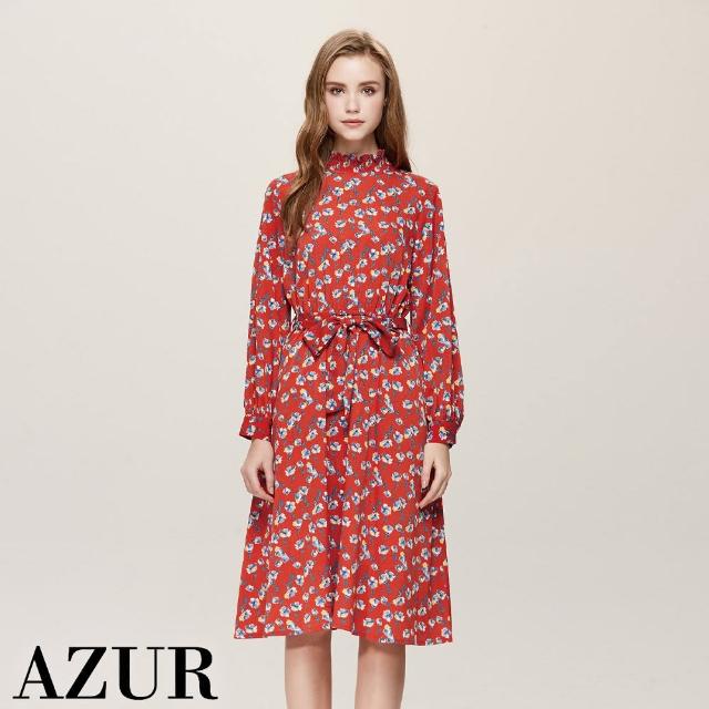 【AZUR】洋裝優雅女伶浪漫花紋收腰造型花洋裝