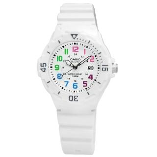【CASIO 卡西歐】潛水概念簡潔時標防水橡膠手錶 白色 32mm(LRW-200H-7B)